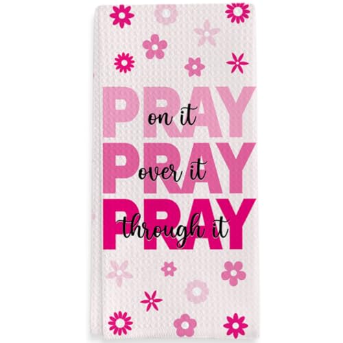 Christian Gifts Kitchen Towels, Religious Gifts Decorative Towels for Bar Kitchen, Pary on Over throught it - color: Cyan