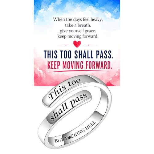 Faith Over Fear Cross Inspirational Rings for Women Daughter, Christian Blessed Hope Love Encouragement Rings Adjustable Open Tiny Purity Wrap Thumb Cross Ring Jewelry Graduation Cocktail Party - color: This Too Shall Pass Silver