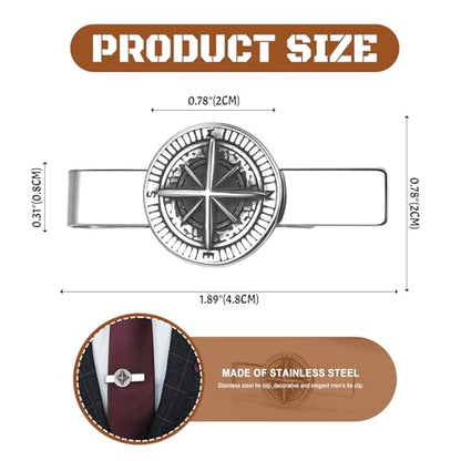 Stainless Steel Tie Clip for Men: Christian Cross Lion Compass Tie Bar Business Tie Clasp for Wedding Office Meetings Graduation - style: Compass Tie Clip