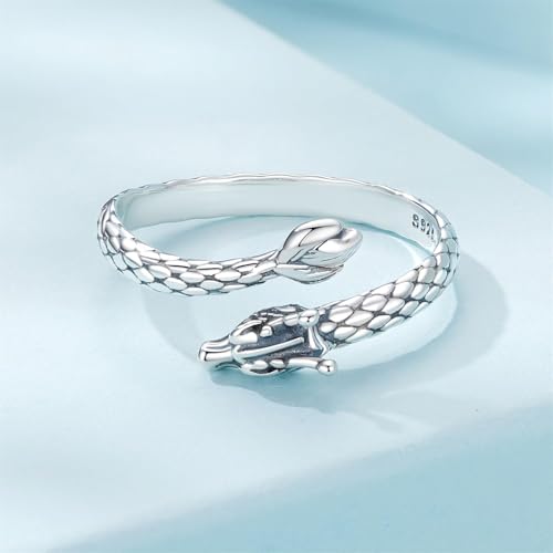 925 Sterling Silver Adjustable Open Ring for Women Trendy Jewelry Gift - color: Silver Dragon