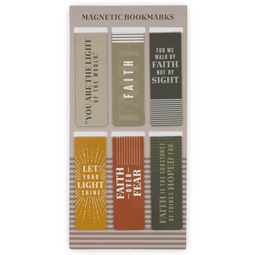 Christian Art Gifts Inspirational Magnetic Bookmark Pagemarker Set for Men & Women: Faith Over Fear, Stylish Multicolors & Encouraging Bible Verse Messages, Reading, Books, Bibles, 6 Piece Set