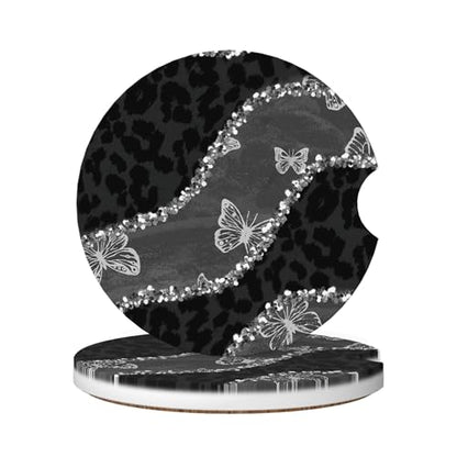 Car Coasters for Cup Holder 2 Pack - Black Leopard Butterfly - color: Black Leopard Butterfly