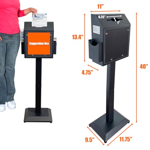 Floor Stand Offering Box, Lockable Donation & Ballot Box, Black - size: Black with Key-Lock