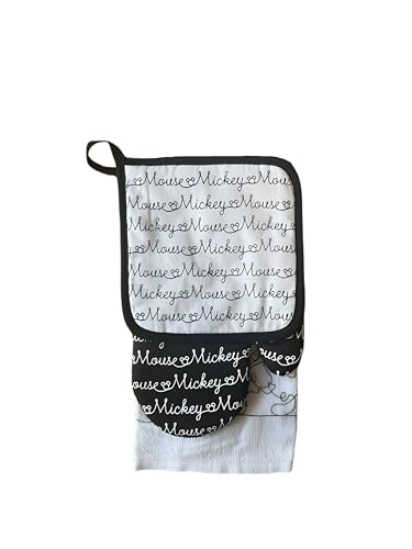 7STAR 3-Piece Kitchen Set – Stylish Oven Mitts, Pot Holders, and Dish Towel!- Kitchen Decor and Essential Accessories (1, Mick Script) - color: Mickey Script