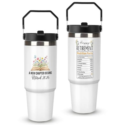 30 oz Friends Travel Mug with Handle and Straw, Happy Retirement 2026 Stainless Steel Vacuum Insulated Tumbler, Water Bottle, Funny Gifts for Coworkers - color: Retirement travel mug