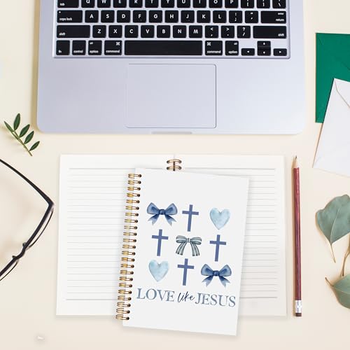 BearCake Love Like Jesus Christian Notebook Journal, Christian Gifts for Women, Blue Coquette Bow Cross Prayer Journal for Woman, Bible Journaling Hardcover Spiral Notebook 5.5x8.3 - color: white Bible-love like jesus