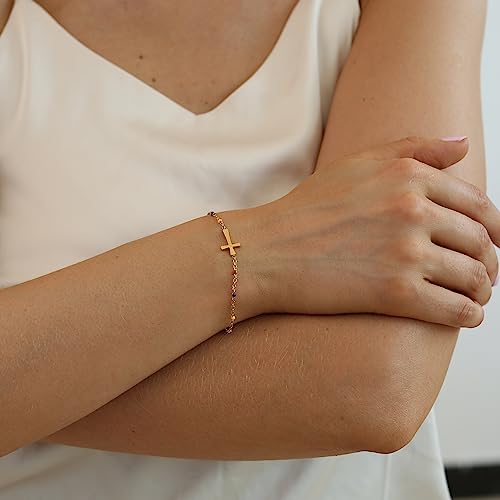 18K Gold Plated Pearl Beaded Cross Bracelets for Women Adjustable - color: Colorful Cross-Gold