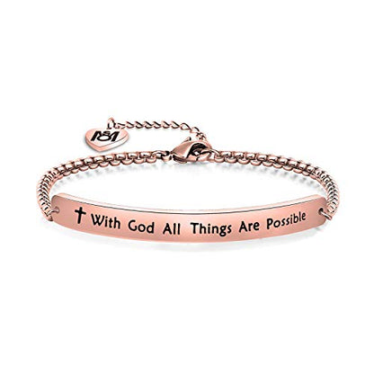 MYOSPARK Religious Jewelry Matthew 19:26 "with God All Things are Possible Cuff Bracelet - color: Rose gold