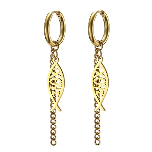 Earrings For Women Jesus Fish Faith Symbol Earrings Stainless Steel Chic Arc Fish Hook Earrings Christian Jewelry - color: gold 1