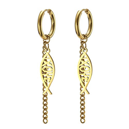 Earrings For Women Jesus Fish Faith Symbol Earrings Stainless Steel Chic Arc Fish Hook Earrings Christian Jewelry - color: gold 1