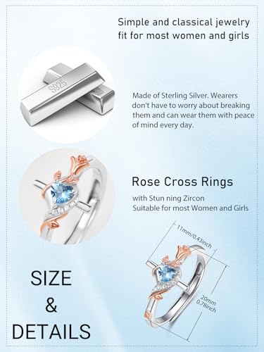 Birthday Gifts Birthstone Rings for Women 925 Sterling Silver Birthstone Rings Anchor/Tree of Life/Snake/Rose Cross Faith Religous Jewelry Gift for Wife Mom Grandma - color: 12-Topaz (C), style: Rose Cross