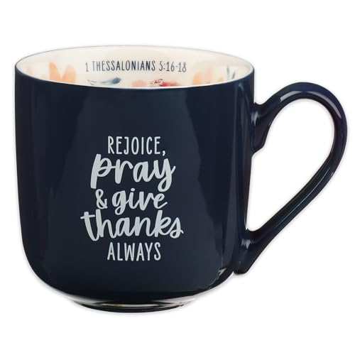 Christian Art Gifts Large Ceramic Coffee Scripture Mug for Women - color: Navy Floral/Rejoice Always, size: 14 Ounces