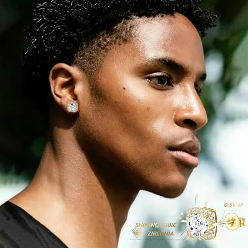 7 Pairs Stainless Steel Earrings for Men Women CZ Stud Hoop - color: Gold