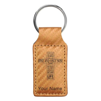 LaserGram Rectangle Keychain, Bible Verse John 3-16, Personalized Engraving Included - color: Carbon Fiber Bronze
