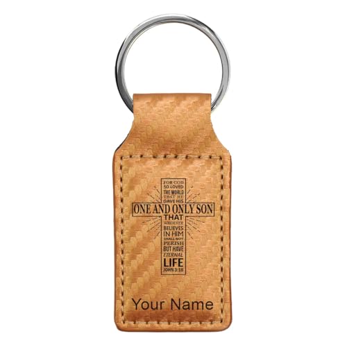 LaserGram Rectangle Keychain, Bible Verse John 3-16, Personalized Engraving Included - color: Carbon Fiber Bronze