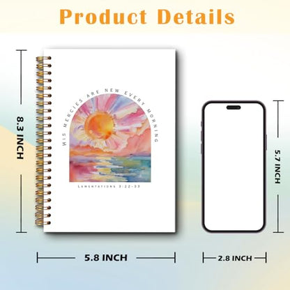 JINYO Boho Sunrise Christian Notebook, His Mercies are New Every Morning Bible Journaling Notebook, Prayer Journal for Woman, Church Notes Journal, Scripture Spiral Notebooks 5.5x8.3 Inch - color: white Boho Sunrise Christian Notebook