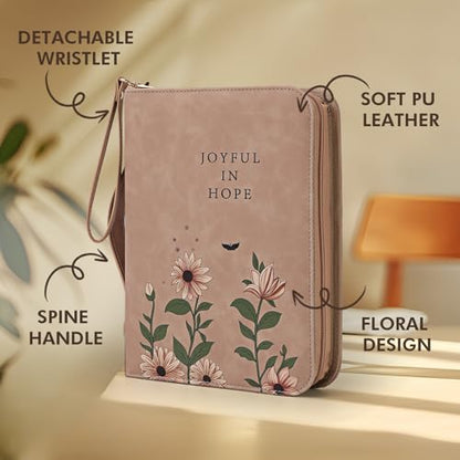 Bible Cover Case, Premium, Leather Carrying Case with Handle&Zippered Pocket for Standard Size and Bible Accessories, Large Bible Bag, Ideal Gift for Women Men Lady Girls
