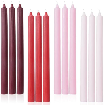 Red Taper Candles Driples Candlesticks Tapered Candles Ideal as Dinner Candle Smokeless and Unscented Long Burning 10.5 inch，Set of 12 - color: Ribbed10.5''-Gradient Red