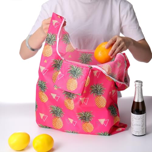 Weewooday 8 Pcs Reusable Grocery Bags with Storage Pouch Large Heavy Duty Washable Oxford Cloth Shopping Bags - style: Hawaiian