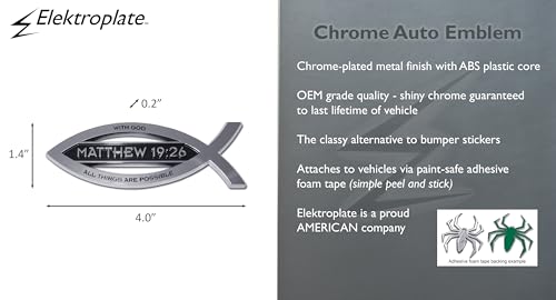 Elektroplate Christian Fish Matthew 19:26 with Verse OEM Chrome Emblem for Cars, Trucks, and All Auto | Universal Fit at 4" x 1.4" | Weatherproof - color: Matthew 19:26
