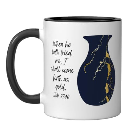 Bible Verse Jesus Christ Kintsugi Vase Gold Job Christian Ceramic Mug, Black/White, 11oz - color: Black/White, size: 11 Ounces