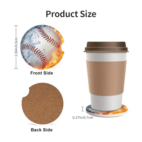 Baseball Water Fire Car Cup Holder Coasters 2 Pack 2.63" for Women - color: Red