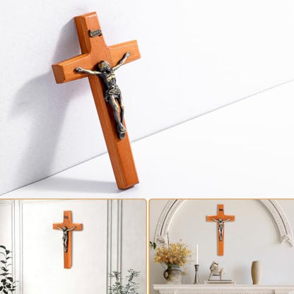 ACHIBANG Crucifix Wall Cross, 6.89" Wooden Catholic Jesus INRI Decor - size: 6.9"L x 3.8"W