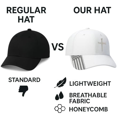 Christian Hats for Men, Three Nails Cross Embroidered Faith Baseball Cap - color: White