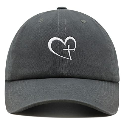 JPAK Heart and Cross Premium Dad Hat Embroidered Cotton Baseball Cap Christian Faith - color: Dark Grey