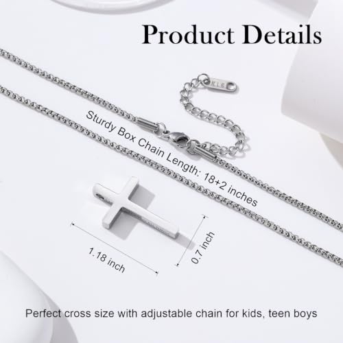 Small Cross Necklace for Boys Baptism Christmas Confirmation Valentines Easter Birthday Gifts to Teens Son Grandson Nephew - color: silver, style: Son-1