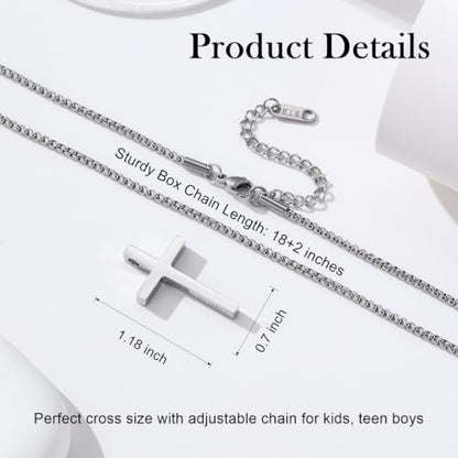 Small Cross Necklace for Boys Baptism Christmas Confirmation Valentines Easter Birthday Gifts to Teens Son Grandson Nephew - color: silver, style: Son-1