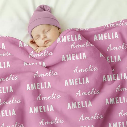 Ships Next Day, Personalized Baby Blanket with Name - Custom Newborn Hospital Swaddle Blanket, Super Soft Plush Flannel Baby Gift for Birth Announcement Shower Easter Gifts for Toddler Kids - color: Pink