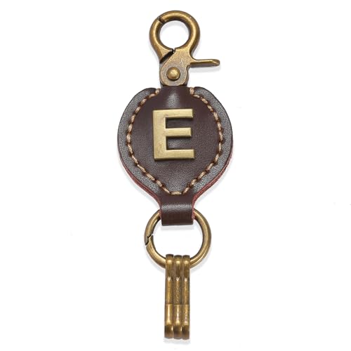 Initial Letter Keychain Brown Leather Alphabet Keychain with Easy Clasp, Key Car Key Bag Key Ring for Women Mens - color: E