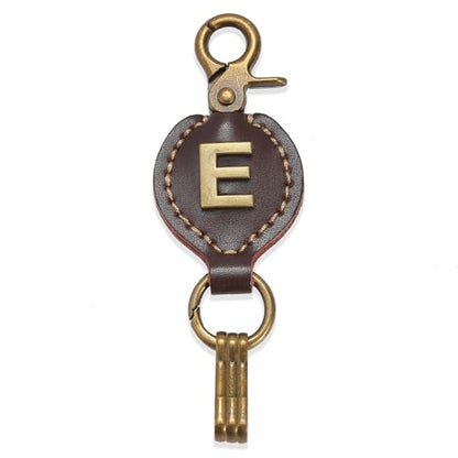 Initial Letter Keychain Brown Leather Alphabet Keychain with Easy Clasp, Key Car Key Bag Key Ring for Women Mens - color: E