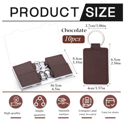 10 Pcs Leather Keychain Blanks, Rectangular PU Leather Key Fob Kit - color: Chocolate-10 Pcs