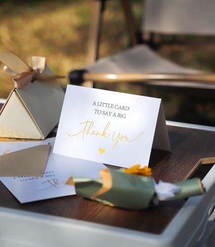 Winoo Design 100 PK Luxurious Gold Thank You Cards with Envelopes Bulk - 5x3.5 Inches Wedding Thank You Notes Baby Shower Greenery Bridal Shower Small Business (WHITE) - color: WHITE