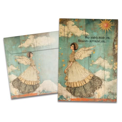 Tree-Free Greetings - Support & Encouragement Card - Artful Designs - 1 Greeting Card + Matching Envelope - Made in USA - 100% Recycled Paper - 5" x 7" - Angels and Blessings (GO69871) - color: Angels and Blessings