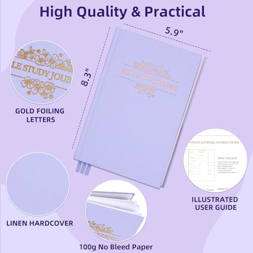 XKDOUS Linen 8.6" Bible Study Journal, Bible Notebook for Women, Purple - color: Linen Purple