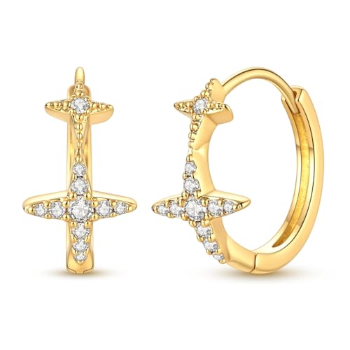 LAZA 925 Sterling Silver Earrings for Women Huggies Hoop Gold Earrings - color: Gold Star Earrings