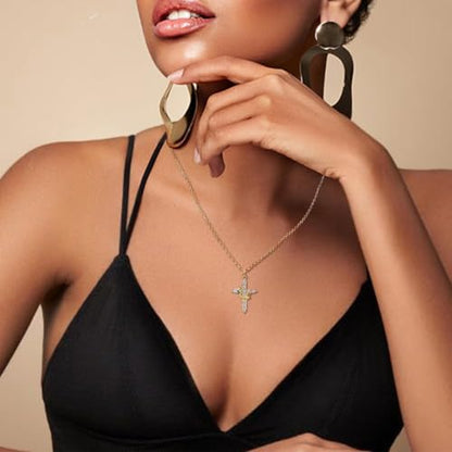 Upgraded Crown Cross Necklace for Women, CZ Pendant 18+2 - color: gold