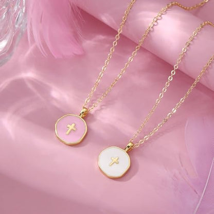 Cute Small Cross Necklace for Teen Girls - color: White First Communion Gifts