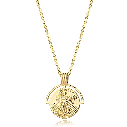 VACRONA Coin Necklace 18k Gold Plated Vintage Textured Medallion Coin Pendant Round Circle Disk Dainty Necklace for Women - color: lyberty Coin