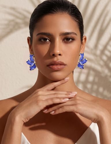 S925 Sterling Silver Flower Statement Earrings For Women Trendy - color: blue