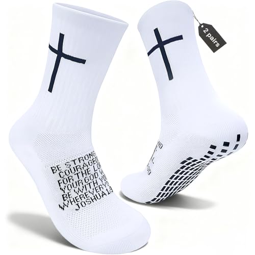 Men Christian Grip Socks for Soccer Sports Daily,Cross Socks with Anti-Slip Design, Ideal for Religious Gifts - color: 2pcs Joshua 1:9