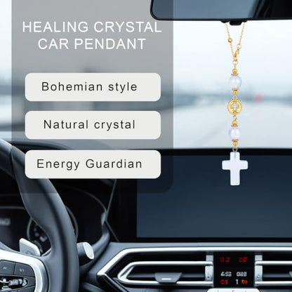 Opalite Cross Car Hanging Ornament Gift Box for Rear View Mirror - color: Opalite