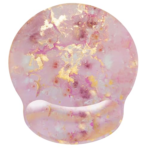 Pink Ergonomic Mouse Pad with Wrist Rest, Gaming Mouse Pad with Wrist Support,Gold Marble Mouse Pads for Desk for Women, Computer Mousepad with Non-Slip Rubber Base, Cute Office Desk Accessories - color: Round-C1