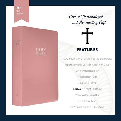 Personalized NIV Small Print Bible for Women, Name Engraved, Standard Size - color: Pink, style: New International Version