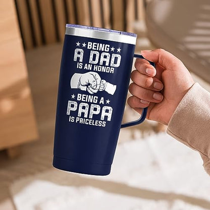 SANDJEST Papa Tumbler with Handle 20oz Coffee Travel Mug Cup Grandfather Gift for Grandpas Grandfathers Grandad Birthday Papa Gifts for Grandpa from Granddaughter Grandson - color: Papa