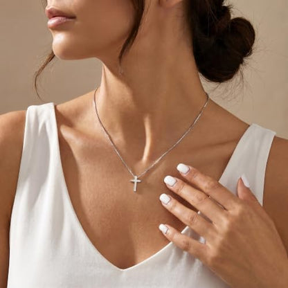 Cross Necklace for Women - Dainty 14K Gold Silver Plated Cross Necklace Choker Jewelry Cute Simple Small Trendy Non Tarnish Waterproof Faith Religious Jewelry Gift for Teenage - style: 05-Cross-Silver