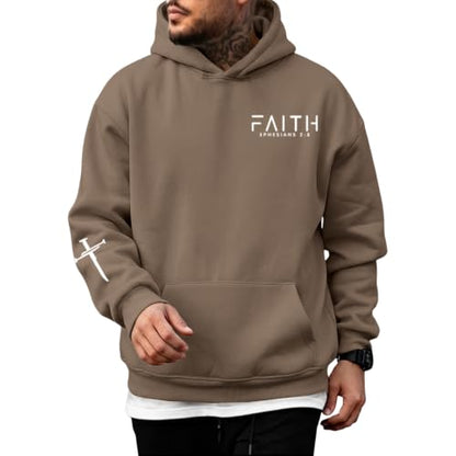 Christian Hoodies for Men Faith Cross Graphic Hoodie Jesus Fleece Sweatshirts Bible Verse Religious Pullover Tops - color: Coffee, size: Small